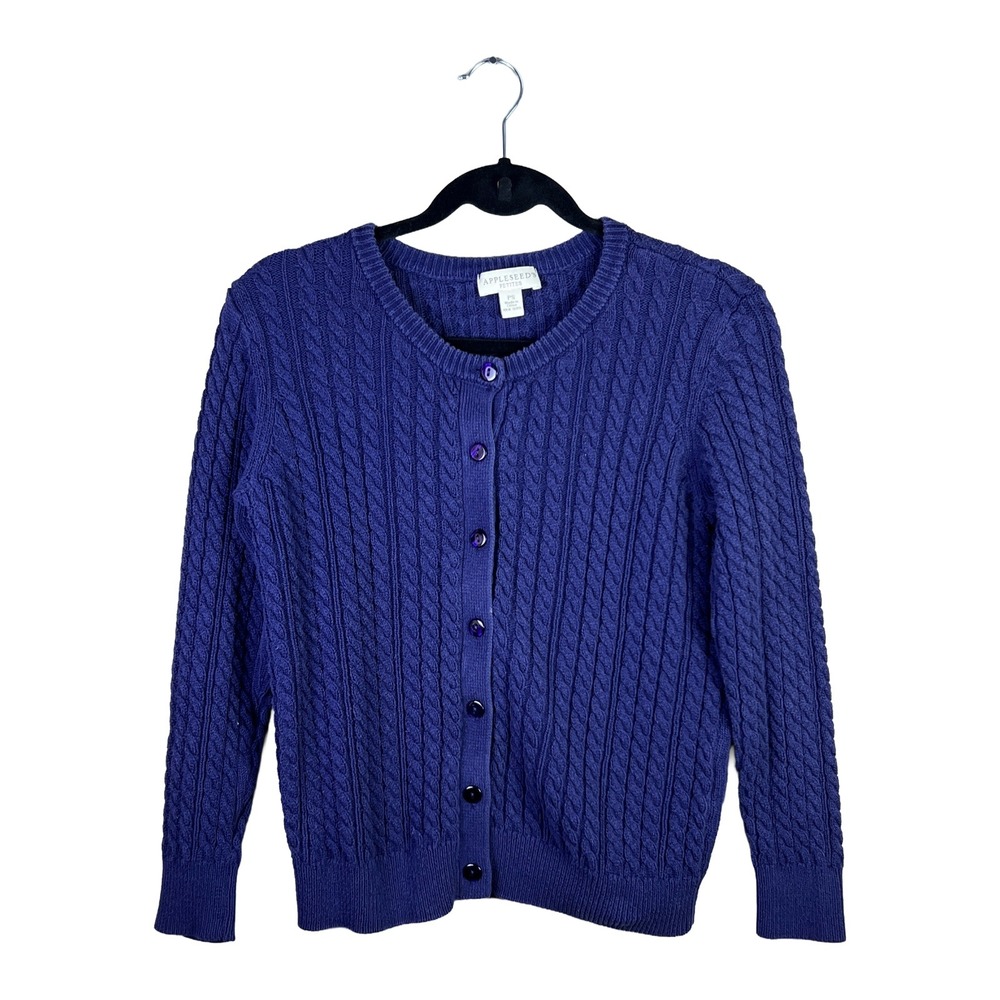 Appleseeds Petites Royal Purple Cable Knit Cotton Cardigan Sweater PS A36078